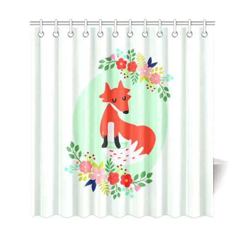 Cute Red Fox With Flowers Shower Curtain 69"x72"