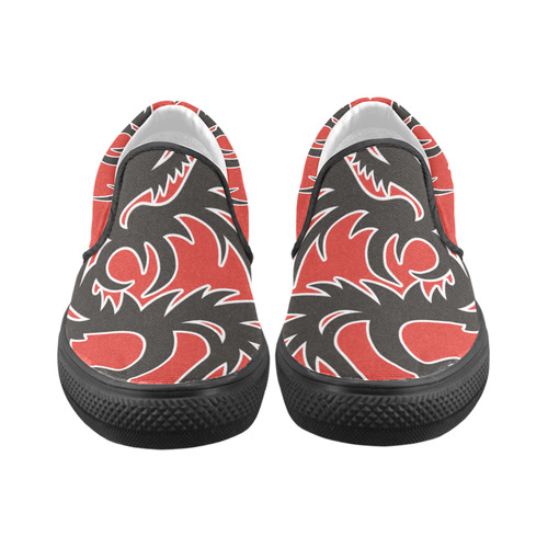 Sun Dragon with Pearl - black Red White Men's Unusual Slip-on Canvas Shoes (Model 019)