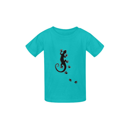 RUNNING GECKO with footsteps black Kid's  Classic T-shirt (Model T22)