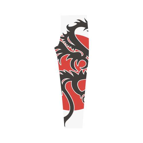 Sun Dragon with Pearl - black Red White Capri Legging (Model L02)