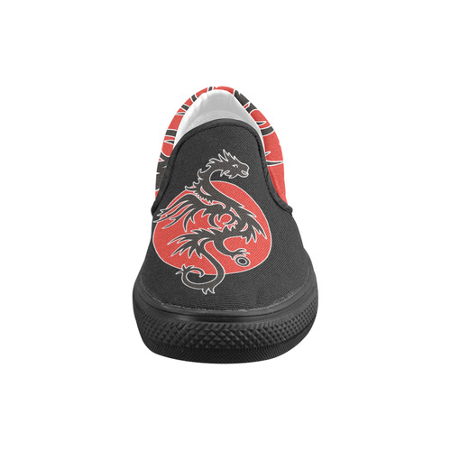 Sun Dragon with Pearl - black Red White Men's Slip-on Canvas Shoes (Model 019)