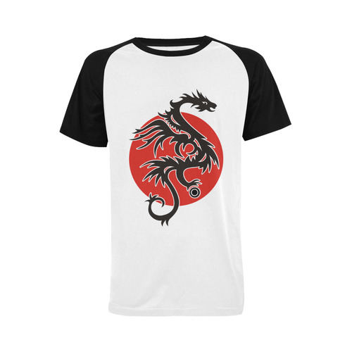 Sun Dragon with Pearl - black Red White Men's Raglan T-shirt (USA Size) (Model T11)