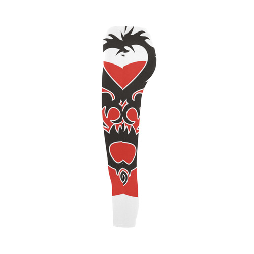 Sun Dragon with Pearl - black Red White Capri Legging (Model L02)