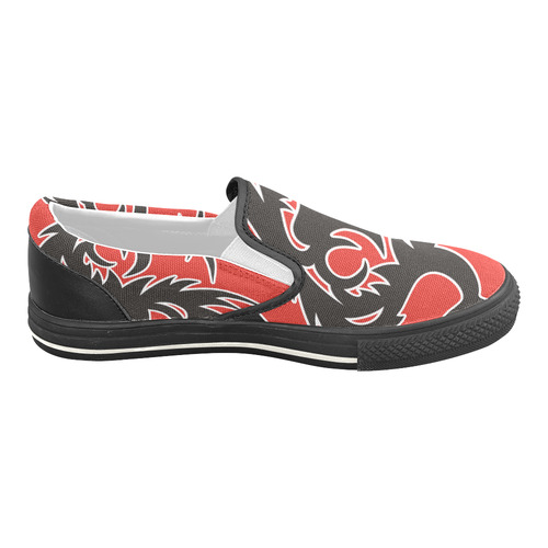 Sun Dragon with Pearl - black Red White Women's Unusual Slip-on Canvas Shoes (Model 019)