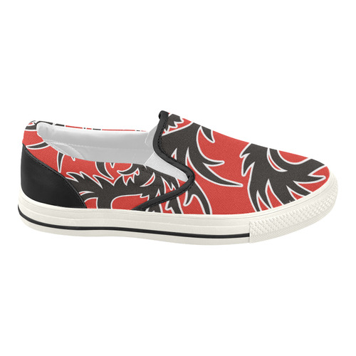 Sun Dragon with Pearl - black Red White Women's Slip-on Canvas Shoes (Model 019)