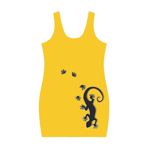 RUNNING GECKO with footsteps black Medea Vest Dress (Model D06)