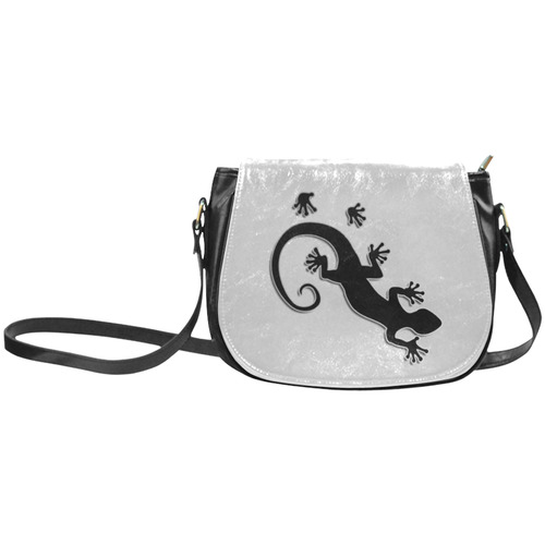 RUNNING GECKO with footsteps black Classic Saddle Bag/Small (Model 1648)