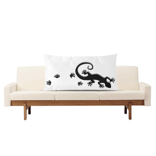 RUNNING GECKO with footsteps black Rectangle Pillow Case 20"x36"(Twin Sides)