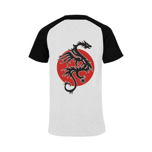 Sun Dragon with Pearl - black Red White Men's Raglan T-shirt (USA Size) (Model T11)