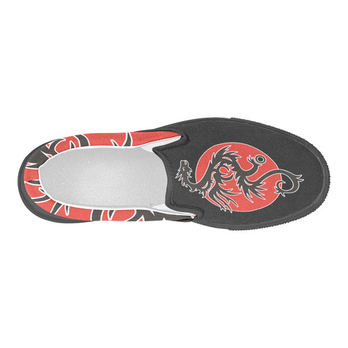 Sun Dragon with Pearl - black Red White Men's Slip-on Canvas Shoes (Model 019)