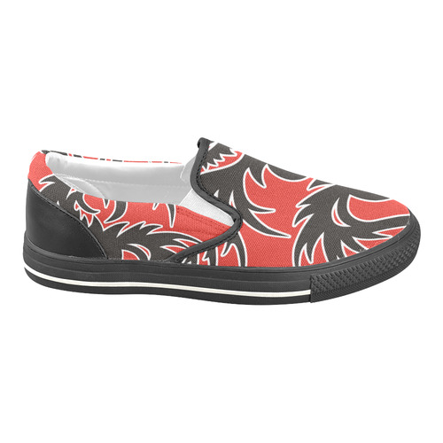 Sun Dragon with Pearl - black Red White Women's Unusual Slip-on Canvas Shoes (Model 019)