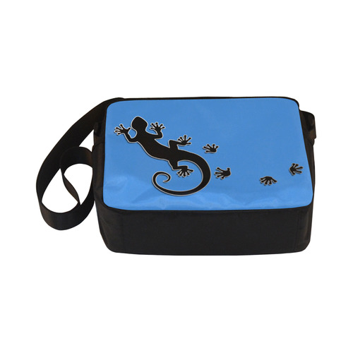 RUNNING GECKO with footsteps black Classic Cross-body Nylon Bags (Model 1632)