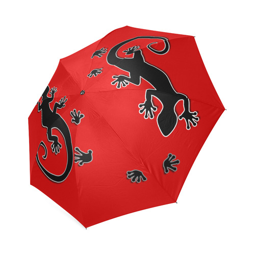 RUNNING GECKO with footsteps black Foldable Umbrella (Model U01)