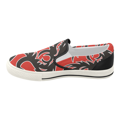 Sun Dragon with Pearl - black Red White Women's Slip-on Canvas Shoes (Model 019)