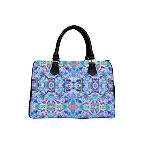 Elegant Turquoise Blue Flower Pattern Boston Handbag (Model 1621)