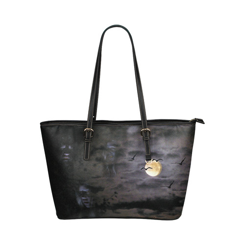 Halloween Moon and Ghosts Leather Tote Bag/Large (Model 1651)