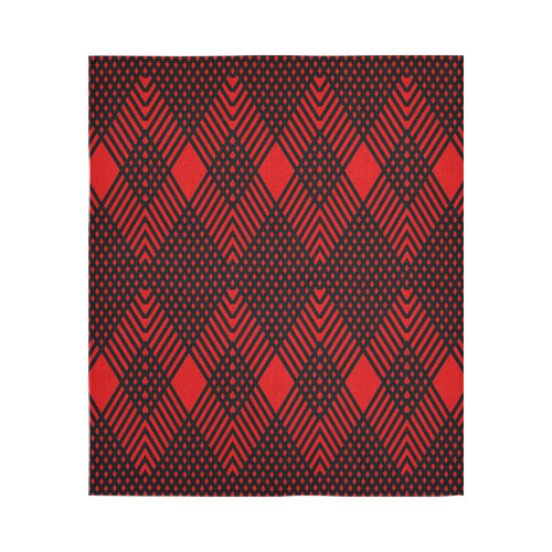 Red and black geometric  pattern,  with rombs. Cotton Linen Wall Tapestry 51"x 60"