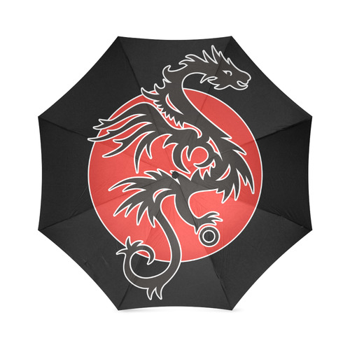 Sun Dragon with Pearl - black Red White Foldable Umbrella (Model U01)