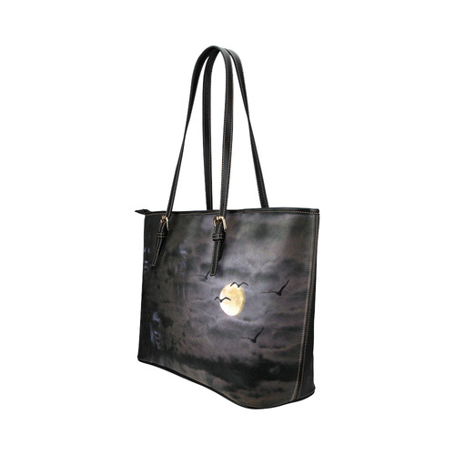 Halloween Moon and Ghosts Leather Tote Bag/Large (Model 1651)