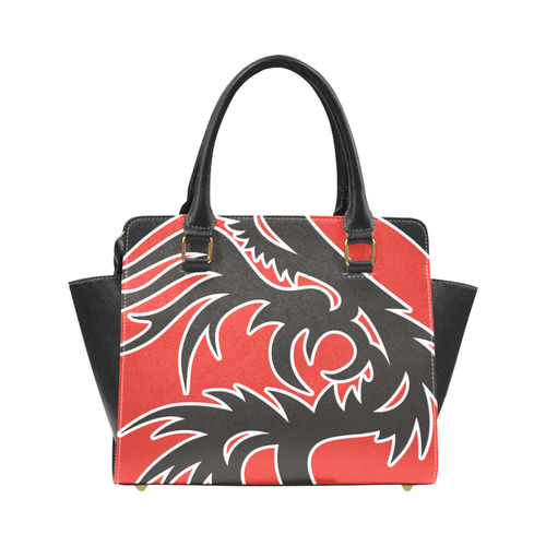 Sun Dragon with Pearl - black Red White Rivet Shoulder Handbag (Model 1645)