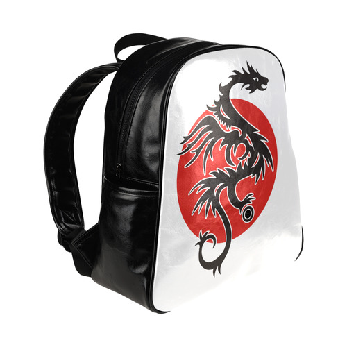 Sun Dragon with Pearl - black Red White Multi-Pockets Backpack (Model 1636)