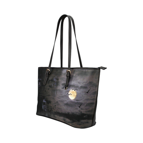 Halloween Moon and Ghosts Leather Tote Bag/Large (Model 1651)