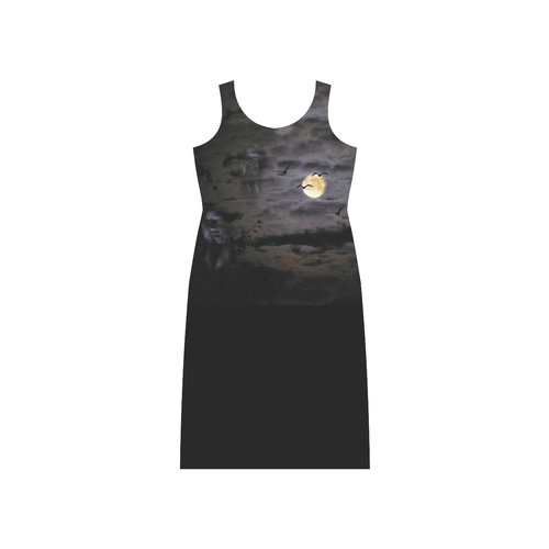 Halloween Moon and Ghosts Phaedra Sleeveless Open Fork Long Dress (Model D08)