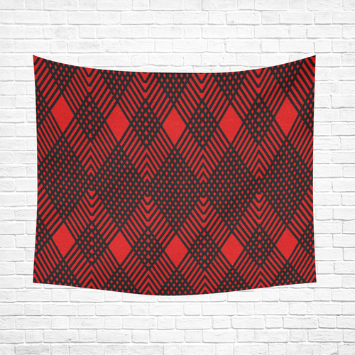Red and black geometric  pattern,  with rombs. Cotton Linen Wall Tapestry 60"x 51"