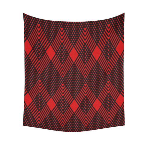 Red and black geometric  pattern,  with rombs. Cotton Linen Wall Tapestry 51"x 60"