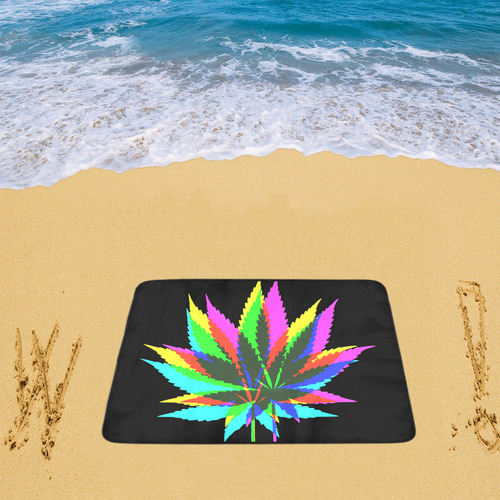 Wild Hemp Leaves - neon colored Beach Mat 78"x 60"