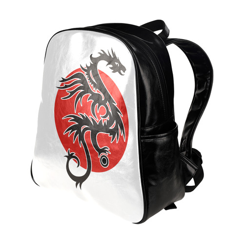 Sun Dragon with Pearl - black Red White Multi-Pockets Backpack (Model 1636)