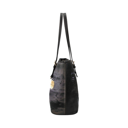 Halloween Moon and Ghosts Leather Tote Bag/Large (Model 1651)