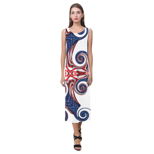 PATRIOTIC: United States Flag Abstract 2 Phaedra Sleeveless Open Fork Long Dress (Model D08)