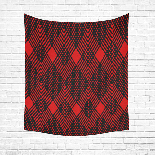 Red and black geometric  pattern,  with rombs. Cotton Linen Wall Tapestry 51"x 60"