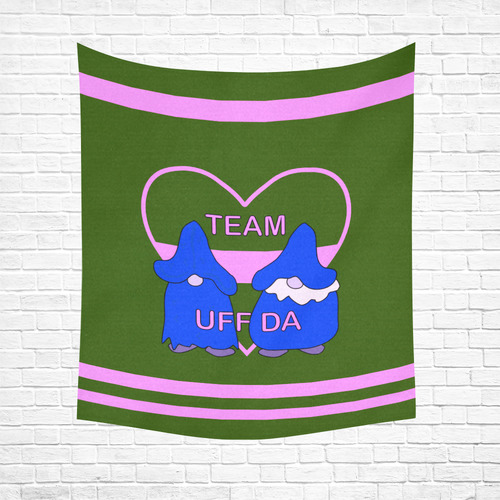 Team Uff Da Gnomes Tomte Nisser Green Pink Blue Cotton Linen Wall Tapestry 51"x 60"