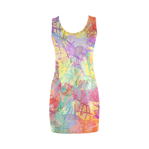Watercolor Painting Splashes Pastel Multicolored Medea Vest Dress (Model D06)