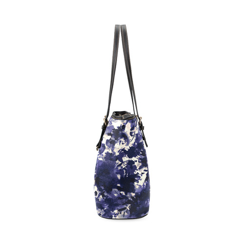 abstract floral in deep blue Leather Tote Bag/Small (Model 1640) | ID: D720241