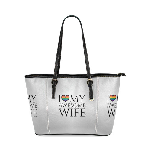 I Heart My Awesome Wife Leather Tote Bag/Large (Model 1640)