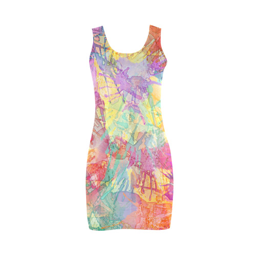 Watercolor Painting Splashes Pastel Multicolored Medea Vest Dress (Model D06)