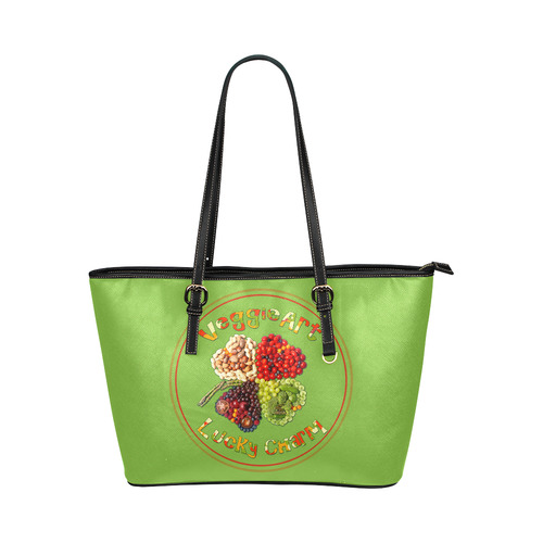 VeggieArt Lucky Charm Clover Leather Tote Bag/Small (Model 1651)