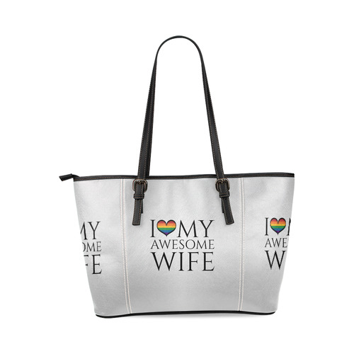 I Heart My Awesome Wife Leather Tote Bag/Large (Model 1640)