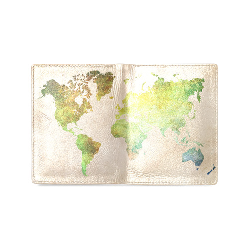 world map 32 Men's Leather Wallet (Model 1612)