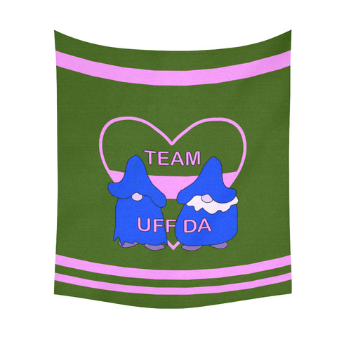 Team Uff Da Gnomes Tomte Nisser Green Pink Blue Cotton Linen Wall Tapestry 51"x 60"
