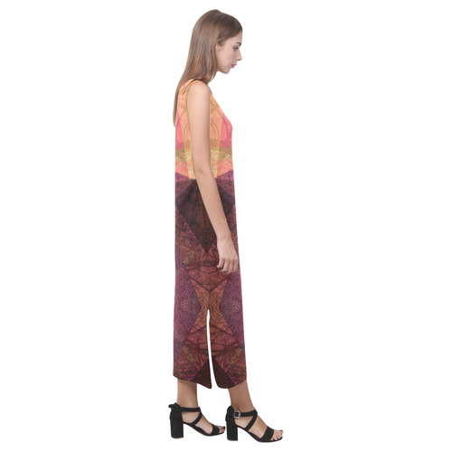 Maroon Pink PATTERN GARDEN NO5L_D17 Phaedra Sleeveless Open Fork Long Dress (Model D08)