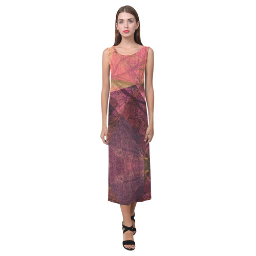 Maroon Pink PATTERN GARDEN NO5L_D17 Phaedra Sleeveless Open Fork Long Dress (Model D08)