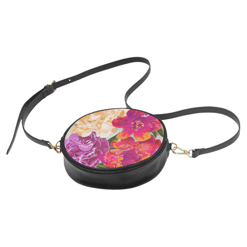 Beautiful Floral Watercolor Pink Orange Round Sling Bag (Model 1647)