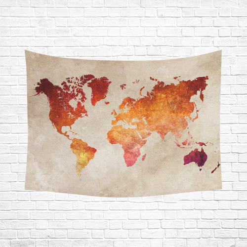 world map 33 Cotton Linen Wall Tapestry 80"x 60"