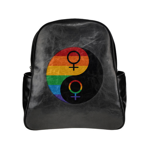 Lesbian Pride Yin and Yang Multi-Pockets Backpack (Model 1636)