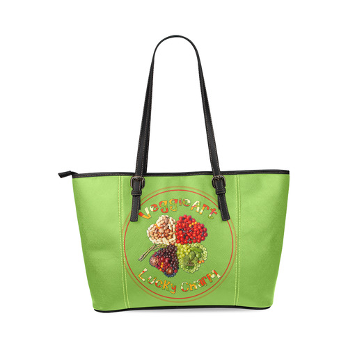 VeggieArt Lucky Charm Clover Leather Tote Bag/Small (Model 1640)