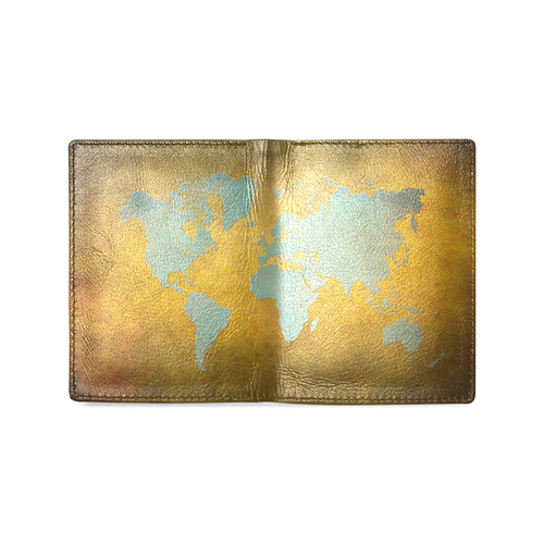 world map 34 Men's Leather Wallet (Model 1612)